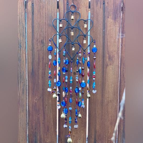 Diamond Shaped Heart Wind Chimes Hand Blue Glass Beads (Made To Order) - Picture 7 of 9